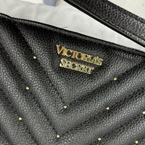 Victorias Secret Tote Gold Studded Bag Black shoulder purse lined - Picture 14 of 15